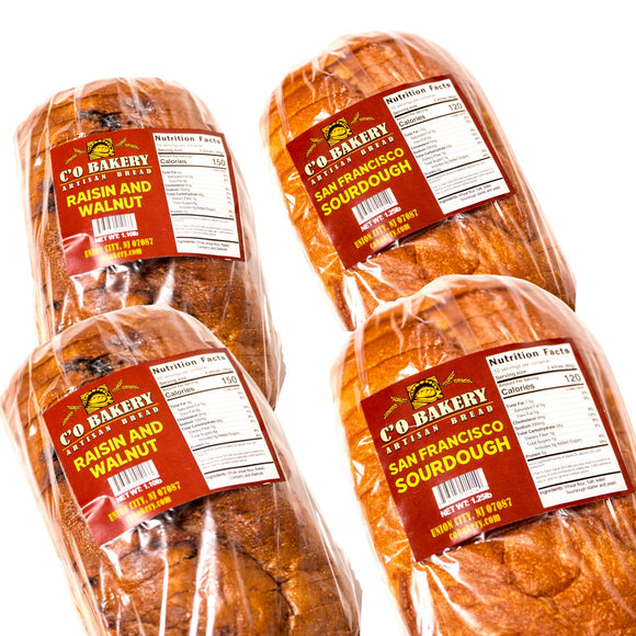 Artisan Bread 2 Flavor Variety Bundle (2)San Francisco Sourdough (2) Raisin & Walnut